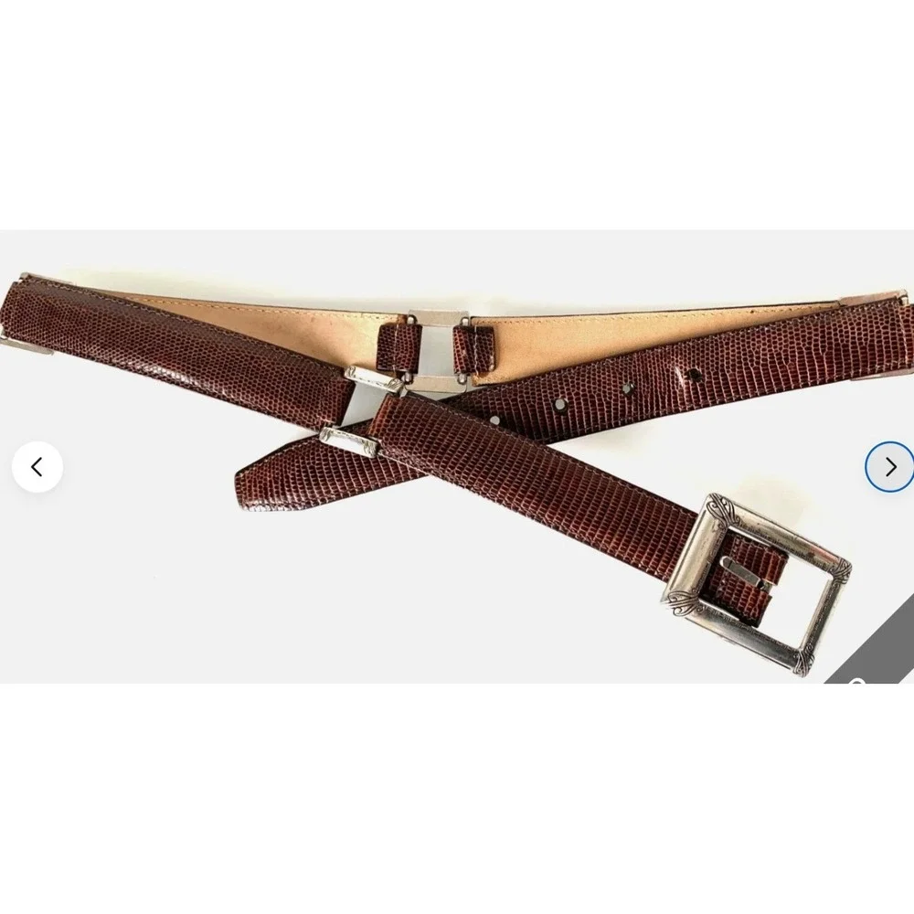 90s Vintage Barbara Co Brown Leather Belt M Silver Western Buckle Gothic Indie